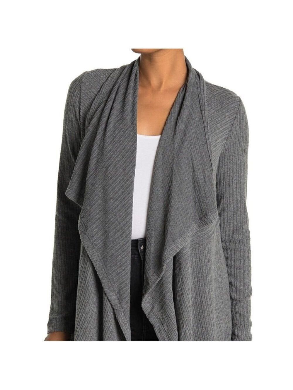 H By Bordeaux BNWOT Grey Cardigan NEW Waterfall Open Front Pockets